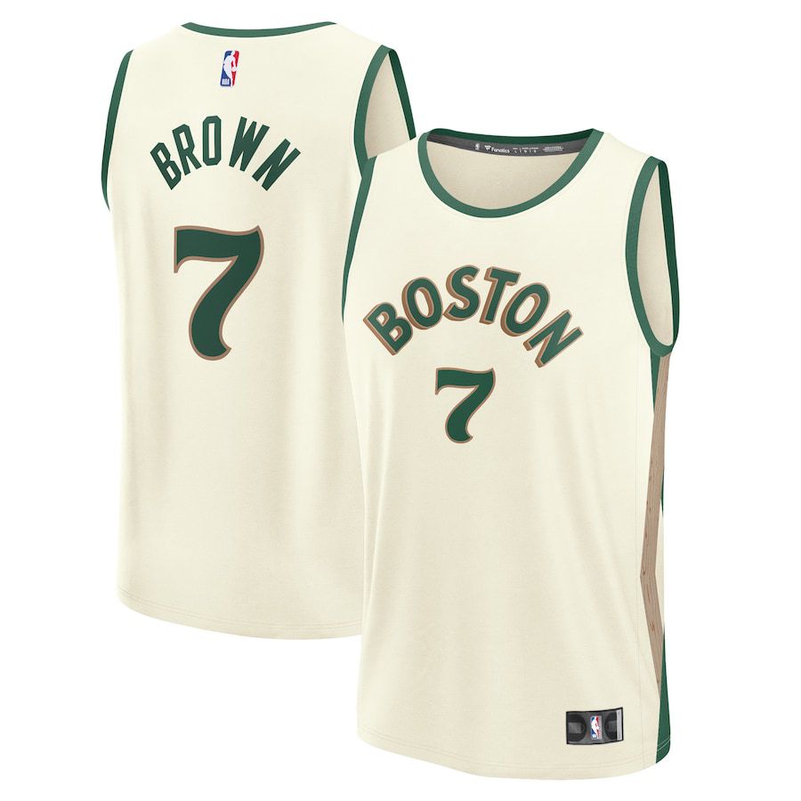 Men Boston Celtics #7 Jaylen Brown Fanatics Branded White City Edition 2023-24 Fast Break NBA Jersey->boston celtics->NBA Jersey